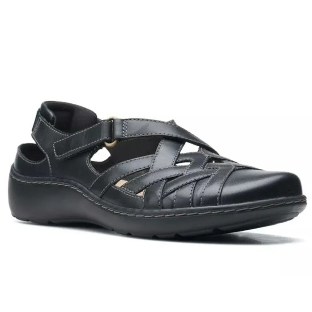 Clarks Size 9 Cora Dream Black Leather Fisherman Style Casual‎ Comfort Shoes